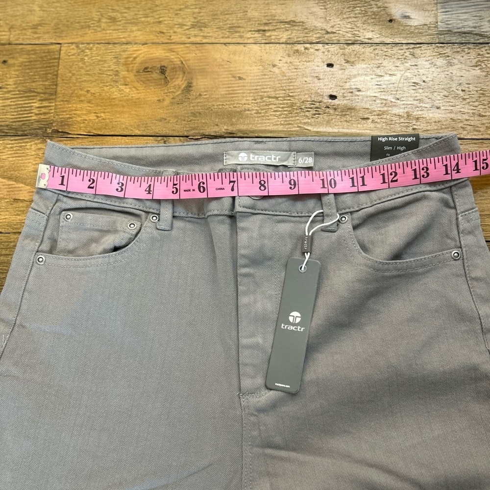 TRACTR Light Charcoal Grey Flannel Soft High Rise Straight Leg Jeans Sz 6/28 - Picture 7 of 12